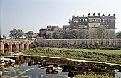 Orchha - Palace area, from the bridge on the river Betwa 